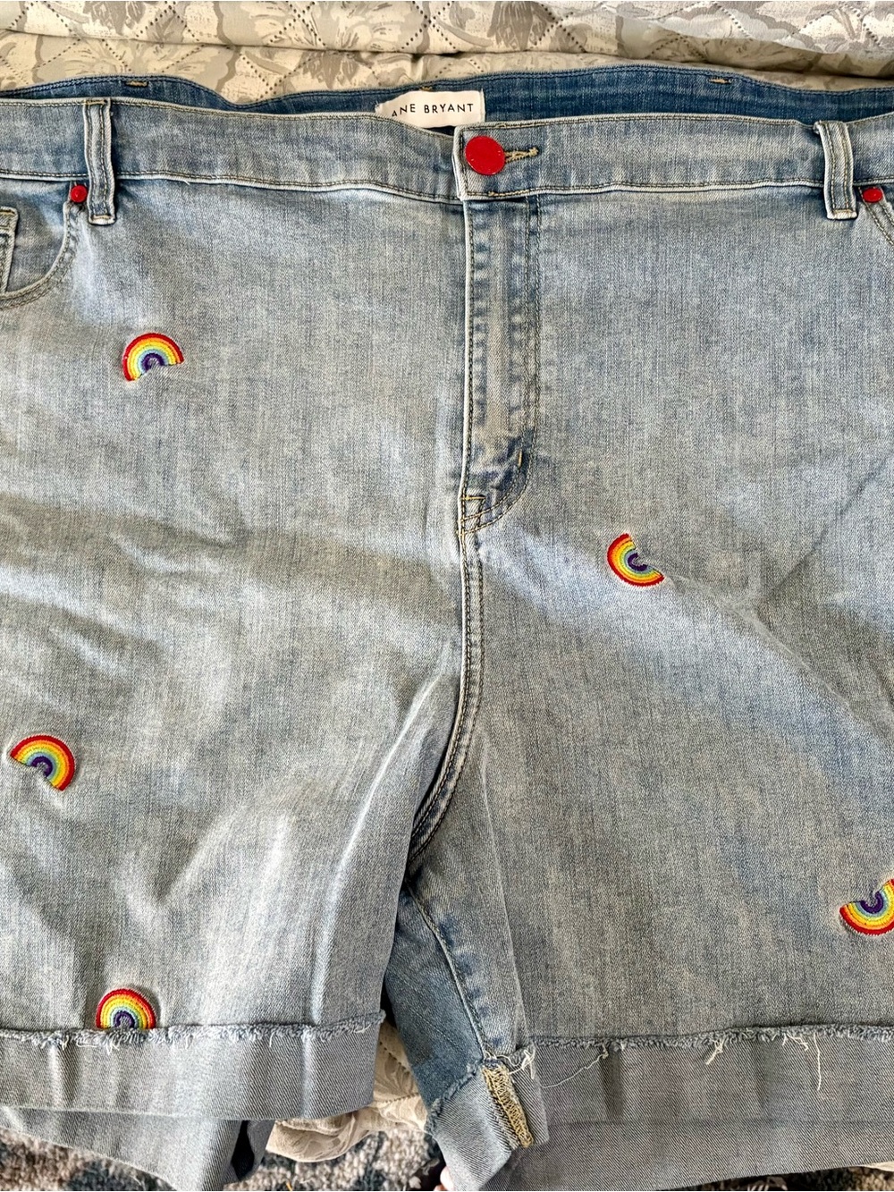Lane Bryant Light Blue Denim Shorts with Rainbow Embroidery